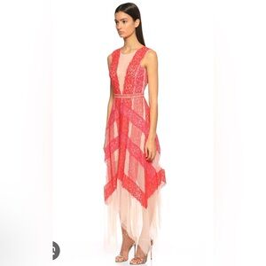 BCBG Red and White Asymmetrical High-Low Dress